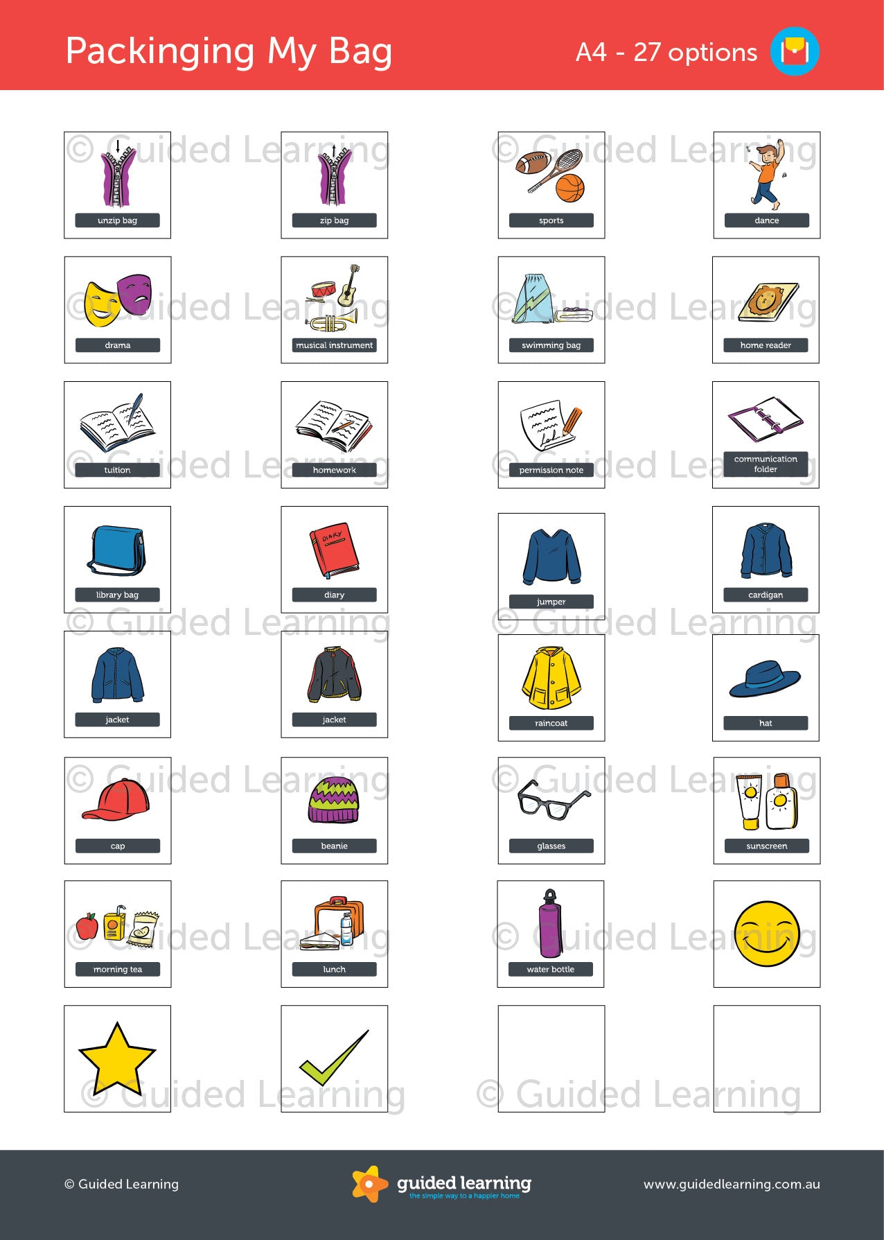 Packing My Bag Routine Chart For Kids